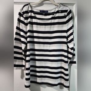 🪻NWOT Tommy Hilfiger Black and White Striped 3/4 Sleeve Tee 🪻 size XXL